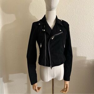 Lulus Ride With Me Black Suede Moto Jacket Size S Lightweight NWT No Bottom Tie